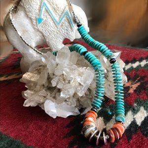 Turquoise and spiny oyster necklace